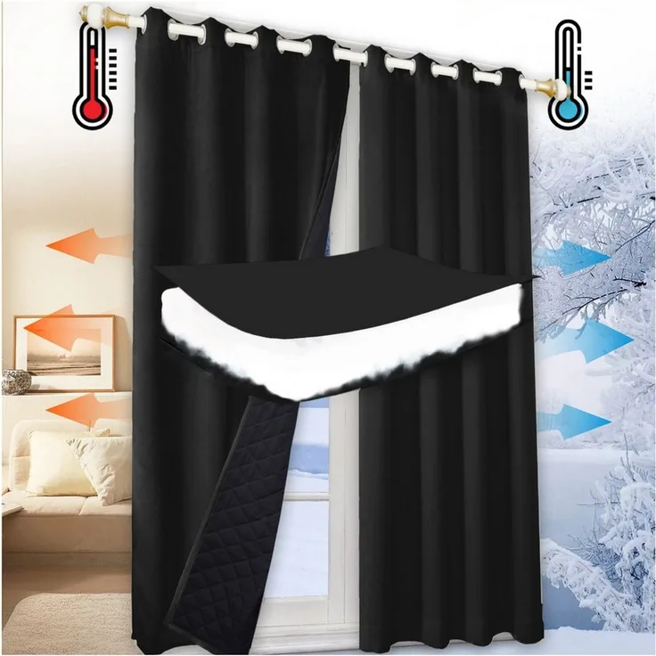 Jibenhome Vorhang Schlafzimmer Vorhänge Blickdicht, Thermogardinen Kälteschutz (1 St), Winter Verdunklungsvorhänge Ösen Thermal Wärmeisolierend