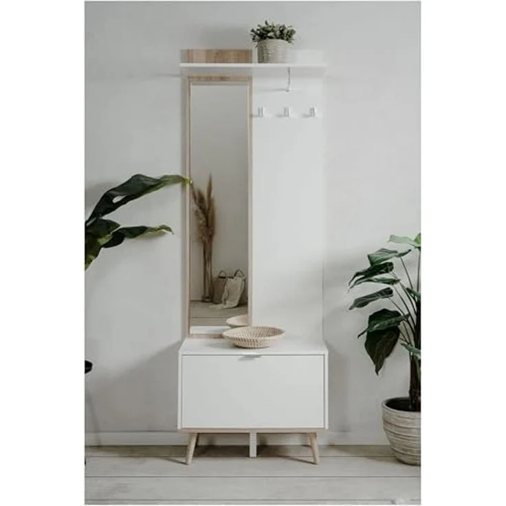 Finori Göteborg 42A Kompaktgarderobe, weiß / Dekor Sonoma Eiche | Maße: B x H x T ca. 68 x 195 x 32 cm – Bild 2