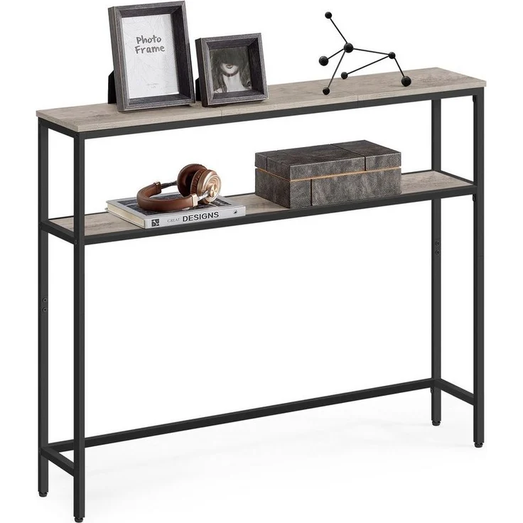 Vasagle Konsolentisch, schmaler Sofatisch mit 2 Ablagen, 20 x 100 x 80 cm, Flurtisch, 2 Ebenen, für Flur, Wohnzimmer, Schlafzimmer, greige meliert-tintenschwarz LNTDE131K02 – Bild 5