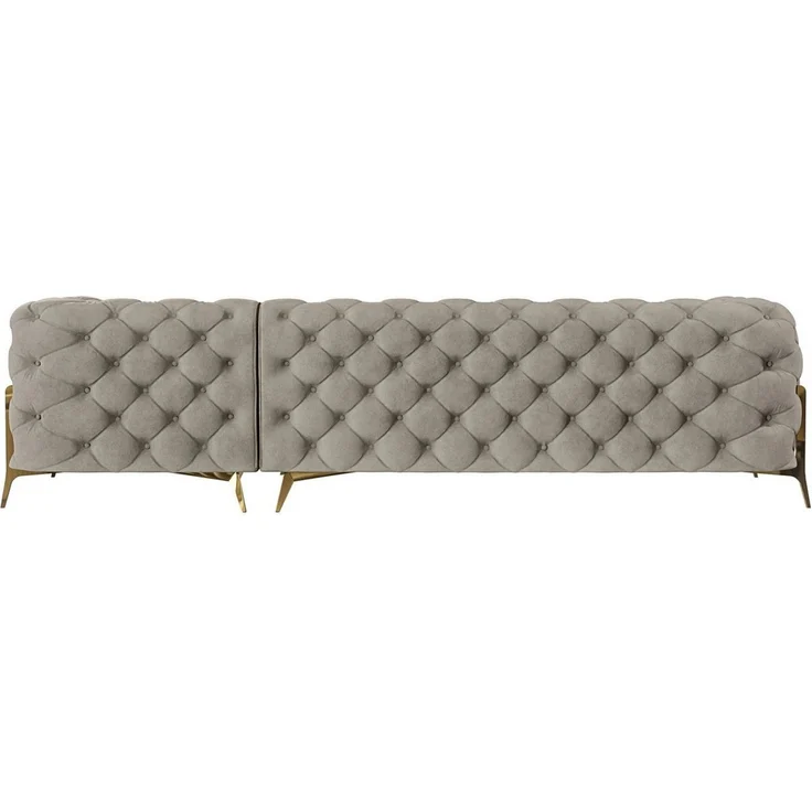 S-Style Möbel Ecksofa mit Ottomane Chesterfield Ashley mit Goldene Metall Füßen, Ottomane links oder rechts bestellbar, mit Wellenfederung – Bild 3