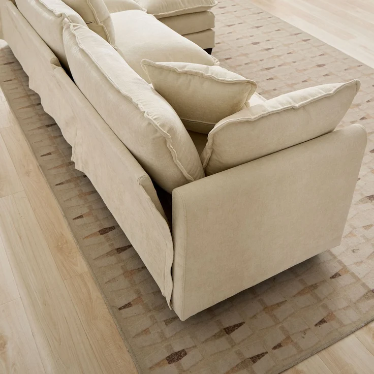 ZUBALIYA Sofa mit LED - Beleuchtung, mit Chenille - Bezug, mit Cordbezug, modular aufgebaut, aus Chenille, Beige – Bild 7