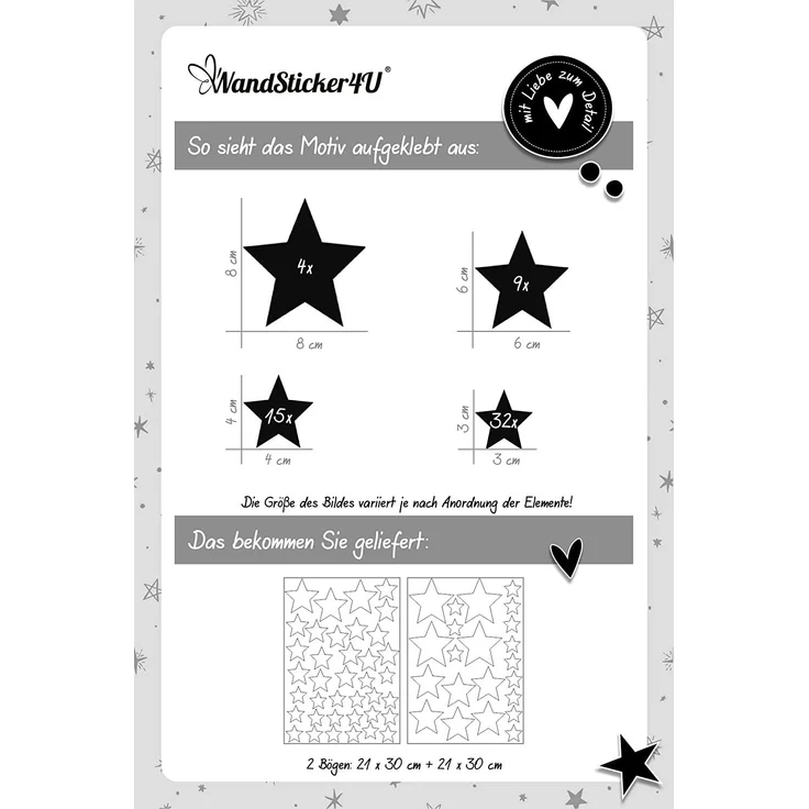 WandSticker4U 'Sterne' Wandtattoo 60x schwarz – Bild 7