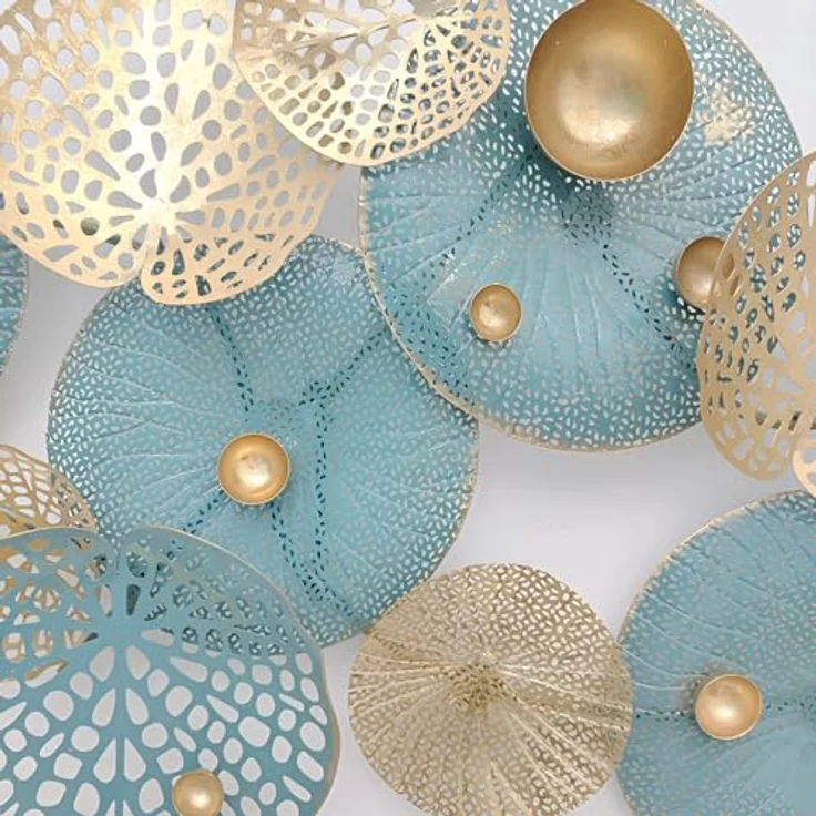 3D Wandbild "Lotus" aus Metall in gold / türkis, 125x60 cm, Wanddeko, Wandschmuck – Bild 4