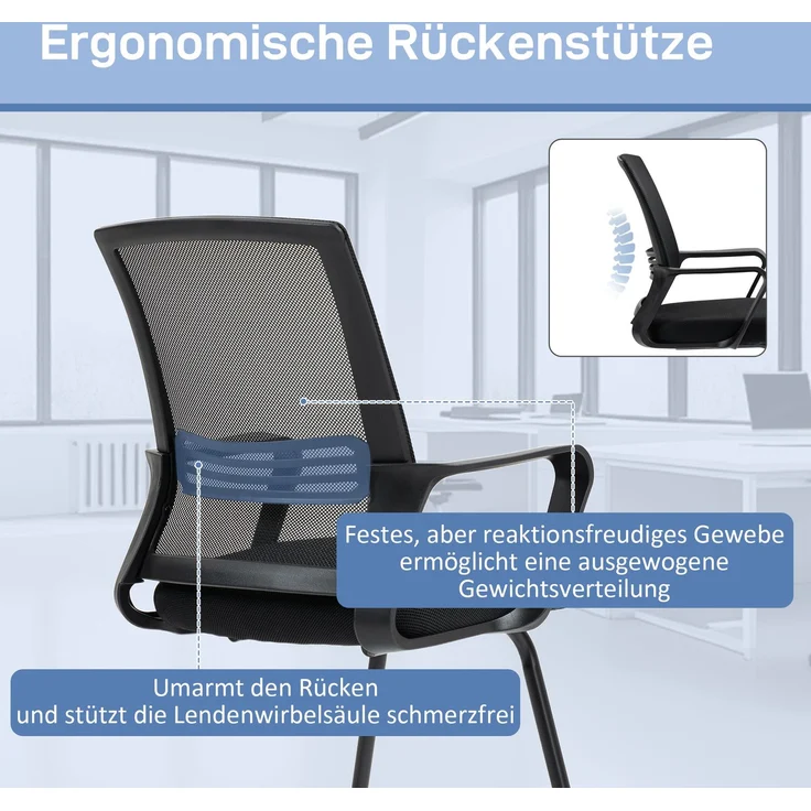 MELAYR, Ergonomischer Stuhl, Netzstoff, Schaumstoff, Metallbeine, Kufenbasis, Schwarz, 58.5 x 57.5 x 93 cm – Bild 6