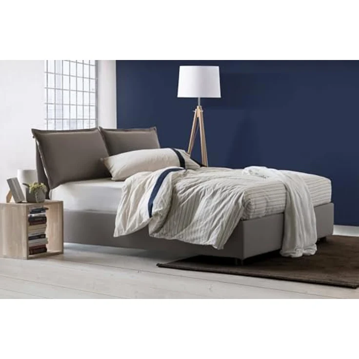Talamo Italia - Doppelbett Denise, Bettkasten mit Stoffbezug, 100 % Made in Italy, Öffnung vorne, inklusive Matratze 160 x 190 cm, Taupe – Bild 5