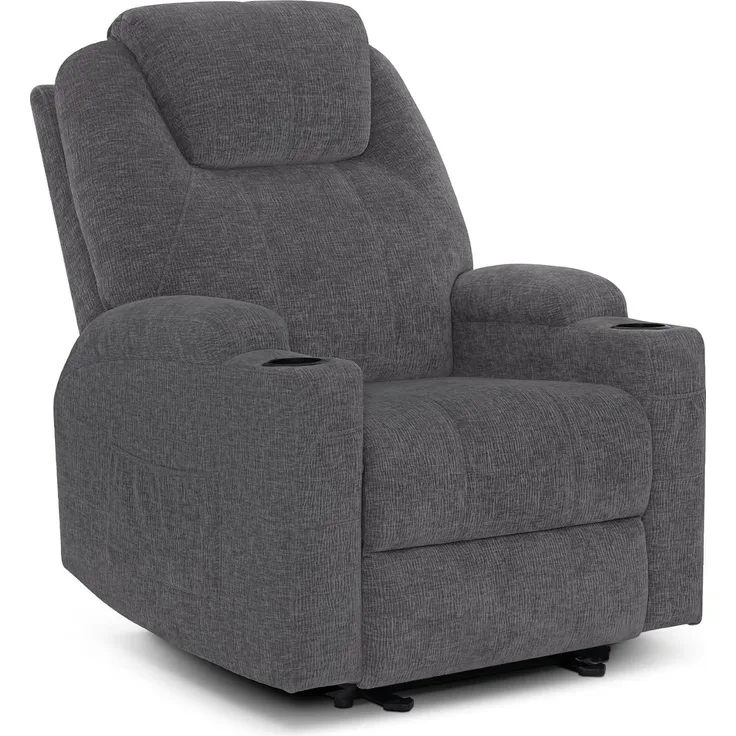 M MCombo Elektrisch Relaxsessel Massagesessel Fernsehsessel Liegefunktion Vibration Heizung 7061 neues Modell (Grau-Chenille)