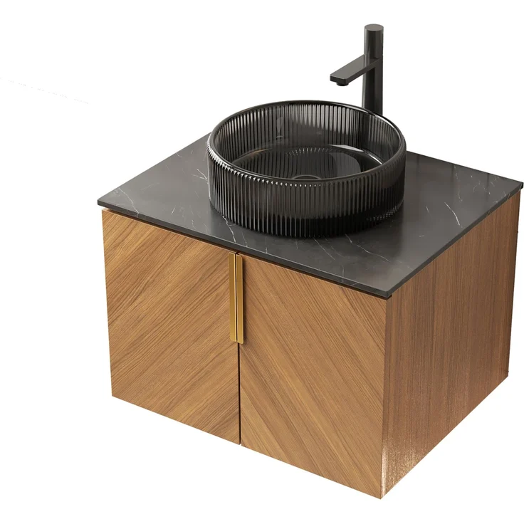 Waschtischunterschrank 61 x 50 x 52,6 cm mit schwarzem Glasbecken und Soft-Close-Türen – Bild 7