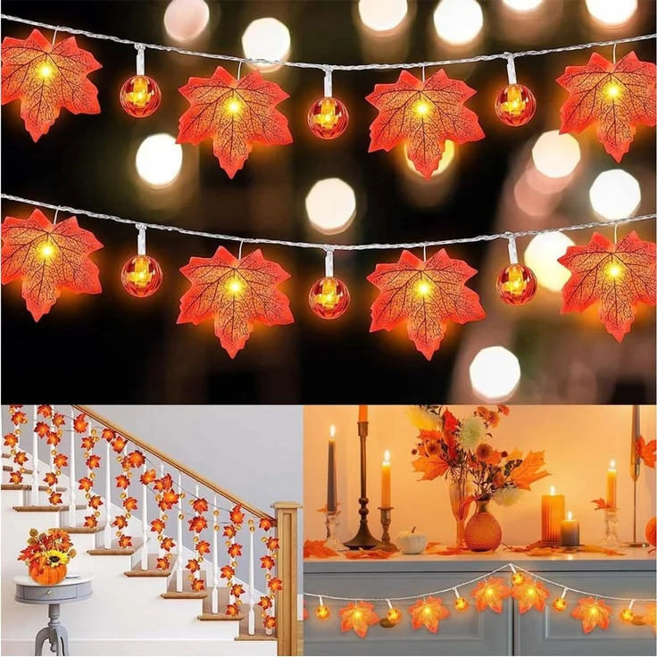 Lapamax LED-Lichterkette Herbst Lichterkette Batterie mit Ahornblättern, 1,5–6M, Halloween Deko, 2 Modi, für Halloween Theme Erntedankfest Weihnachtsfeiern – Bild 3