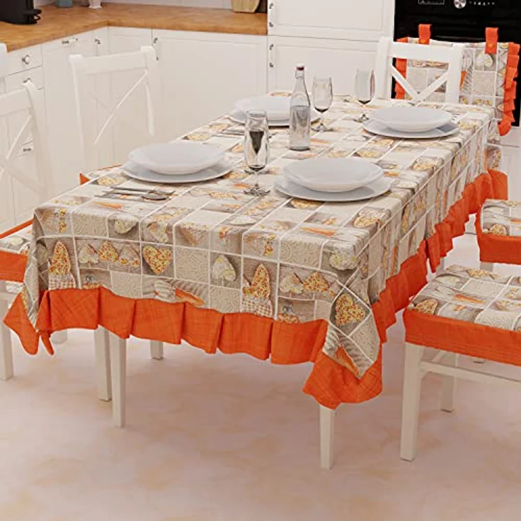 PETTI Artigiani Italiani - Tischdecke, Kunststoff-Tischdecke mit Rüschen, wasserdicht, Outdoor-Tischdecke aus Baumwolle Lidia Orange, 6 Sitze (140 x 180 cm), 100% Made in Italy – Bild 1