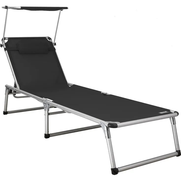 HOMECALL Gartenliege Leicht Sonnenliege Klappbar Alu Liegestuhl Strandliege, 1-tlg, 5 fach Verstellbare Rückenlehne, Sonnenschutzdach, bis 136KG