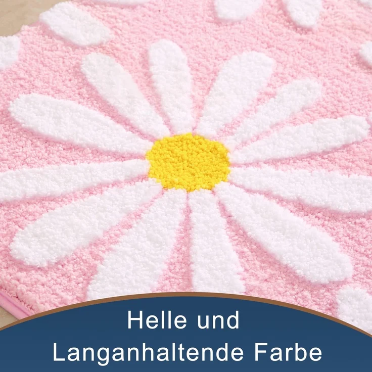 ABC Rosa Badezimmerteppich, niedliches Feenmotiv, rutschfest, waschbar, mit weißen und gelben Blumen, weicher Duschteppich, saugfähig, 40 x 60 cm – Bild 5