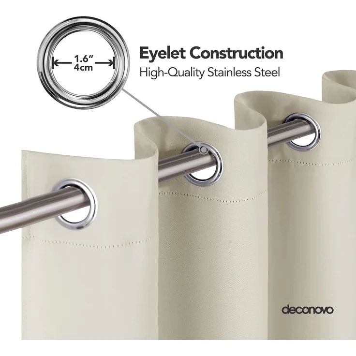 Deconovo Ösengardine Blickdicht Gardinen Thermo für Büro, 183x132 cm(HöhexBreite), Hellbeige, 2er Set – Bild 1