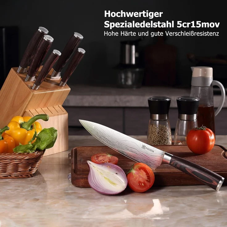 Premium Kochmesser mit Holzgriff 20 cm Küchenmesser Extra Scharfe Messerklinge – Bild 8