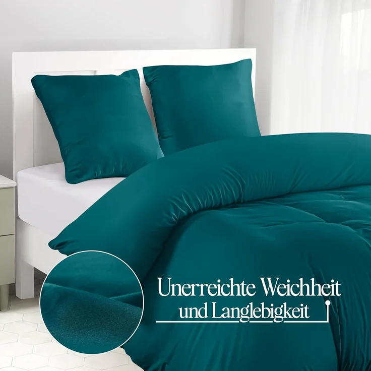 Utopia Bedding Bettwäsche 220x240 Set - Mikrofaser Bettbezug 240x220 cm + 2 Kissenbezüge 65x65 cm - Blaugrün – Bild 4