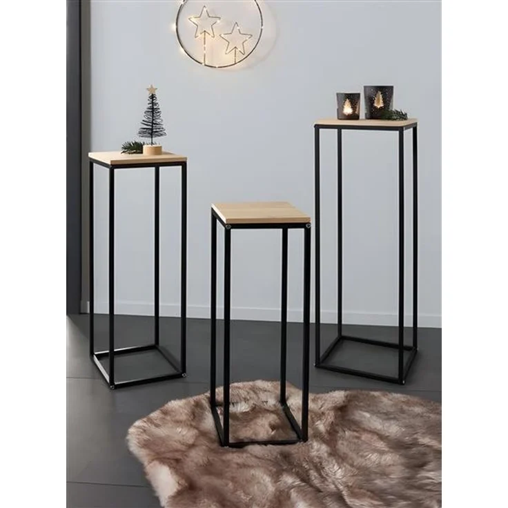 3x Beistelltisch "Modern" aus Holz & Metall, Satztische, Blumenständer, Blumenhocker, Dekosäule – Bild 2