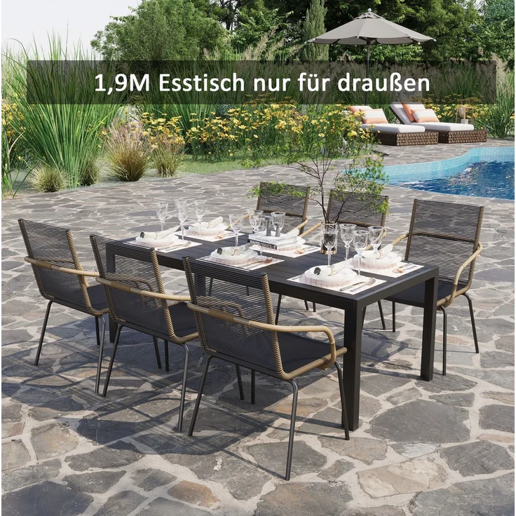Gartentisch 190 x 84,5 x 72 cm aus Aluminium und Holz-Kunststoff-Verbundstoff – wetterfest in Schwarz – Bild 2