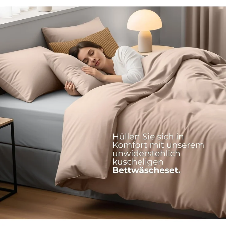 Utopia Bedding Bettwäsche Set - Mikrofaser Bettbezug 230x220 cm + 2 Kissenbezüge 50x75 cm - Beige – Bild 3