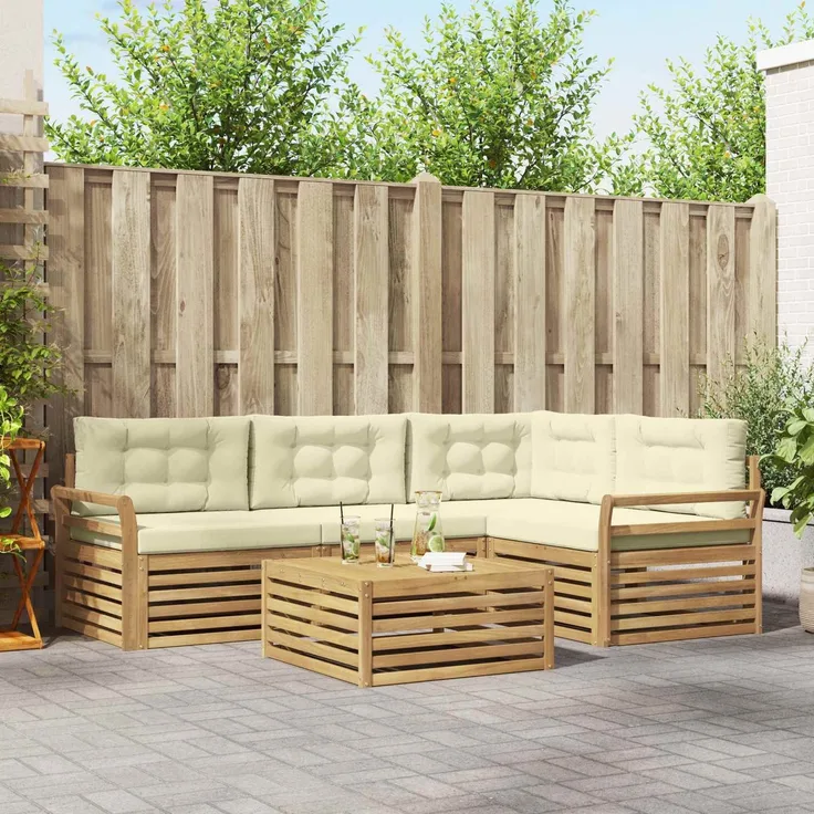 vidaXL Outdoor-Sofagarnitur 5 pcs Weiß und Creme 79 x 79 x 37 cm 3390445