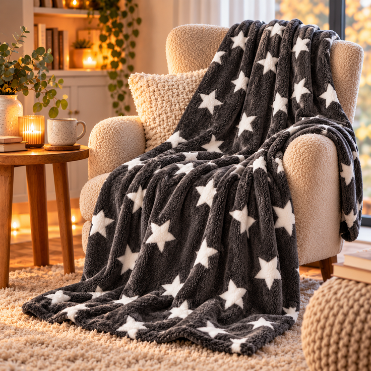Kuscheldecke mit Sternen Anthrazit 180x220 cm – Bild 6
