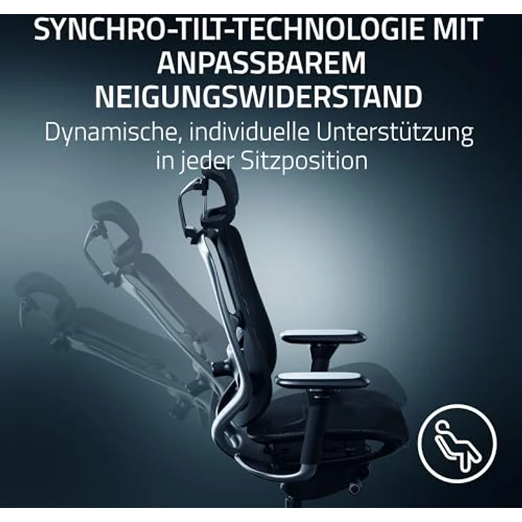 Razer Fujin Pro - Komplett anpassbarer Gaming-Stuhl mit ultra robustem, atmungsaktivem Mesh (Synchro-Tilt-Technologie, 2-D-Lordosenstütze, Ultra robustes Gestell Aluminium-Legierung) Schwarz – Bild 4