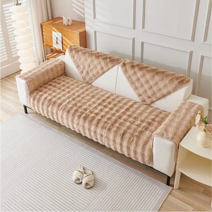 Sunicol Sofabezug Plüsch Dick Sofa Sitzkissenbezug, Couchbezug, Antirutsch, Winter Warme, Superweiche SofaÜberwurf aus Kunstpelz für Wohnzimmer – Bild 3