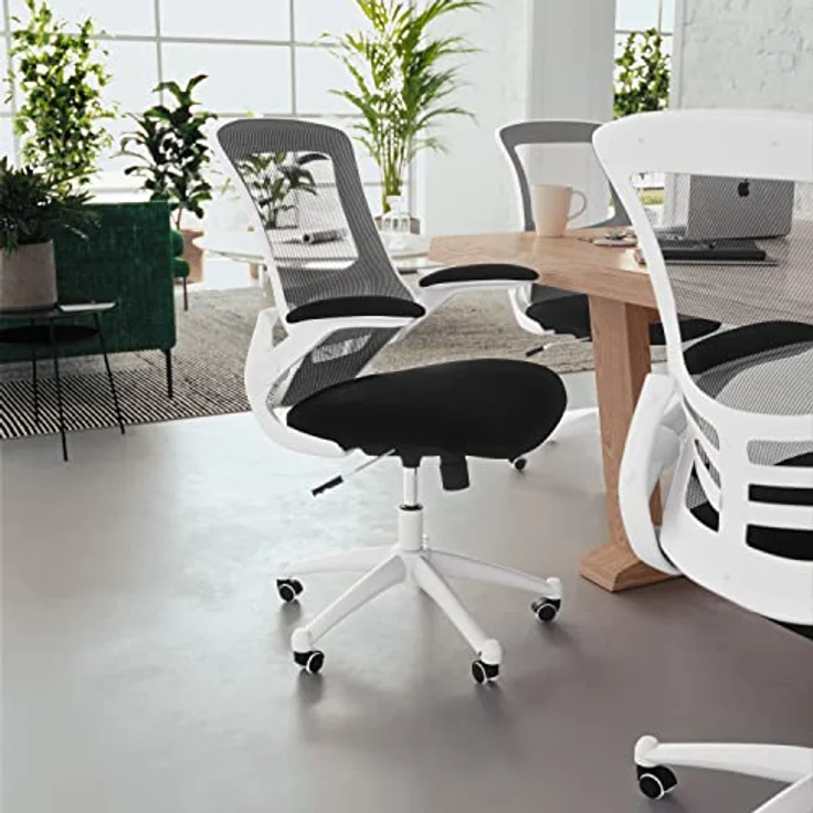 Flash Furniture Bürostuhl, Schaumstoff, Schwarzer Netzstoff, weißer Rahmen, 64. 77x62. 23x104. 78 cm – Bild 3
