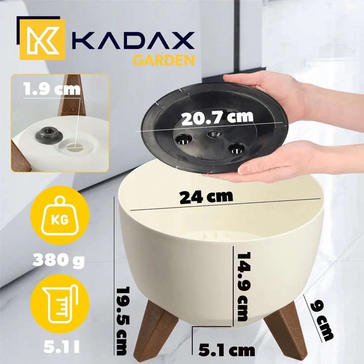 KADAX Blumentopf Blumentopf 24 cm Abdeckung + Einsatzbeine Blumenständer Creme – Bild 2