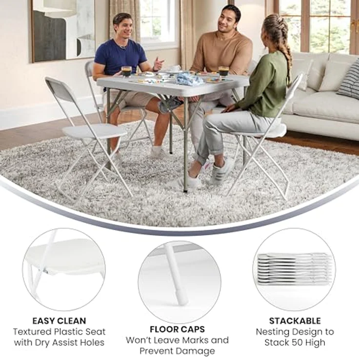 Flash Furniture Klappstuhl HERCULES aus Kunststoff – Leichter Stuhl zum Klappen für Gäste oder Veranstaltungen – Praktischer Küchenstuhl auch für draußen geeignet – 10er-Set – Weiß – Bild 7