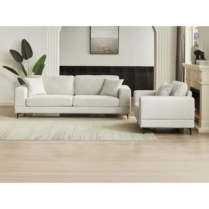 Vente-unique - JAMOLO Couchgarnitur mit Sessel Stoff Beige - B 89 cm x H 82 cm x L 107 cm227 cm – Bild 4