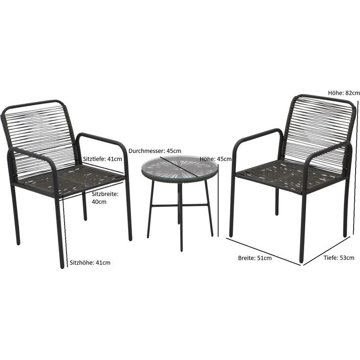 DEGAMO SALINAS Gartengarnitur, Metall + Ropeoptik, anthrazit/grau, 3-teilig (Tisch 45cm) – Bild 8