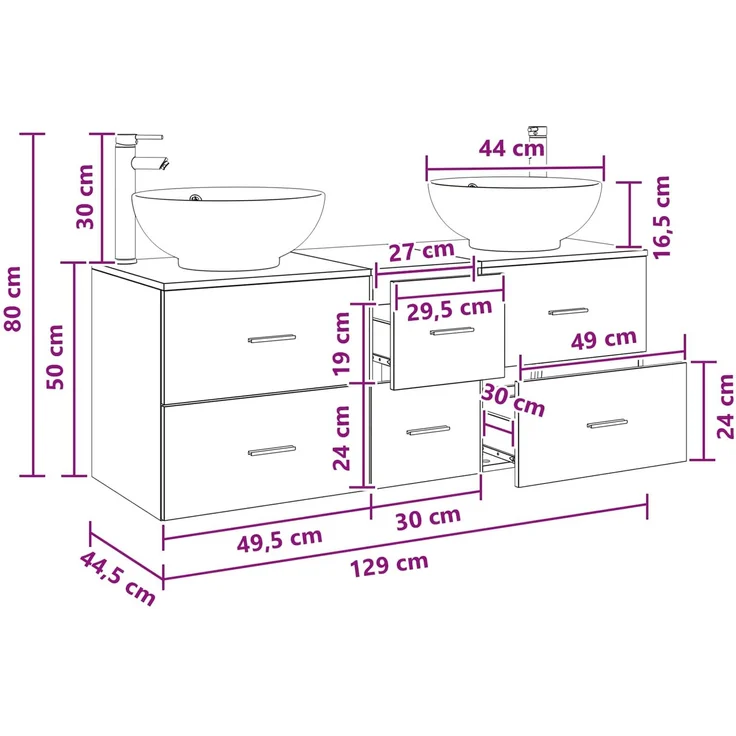 vidaXL Badezimmerschrank-Set 3 stk. Sonoma-Eiche 129 x 44,5 x 80 cm 3405909 – Bild 11