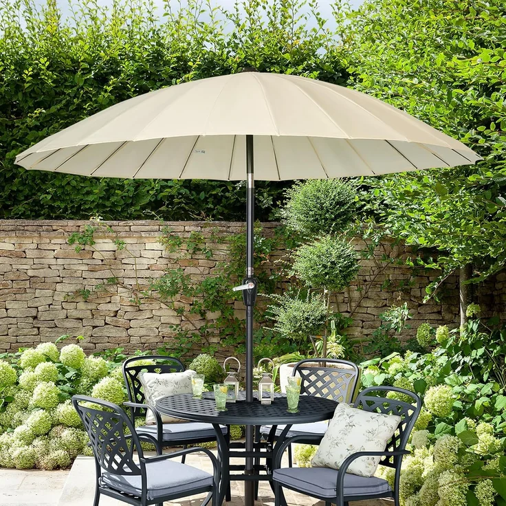 Angel Living Sonnenschirm Terrassenschirm Ø 250cm, Rund Shanghai Stil, UV-Schutz 50+, mit Kurbel, ideal für Garten, Terrasse, Hof und Pool – Bild 7