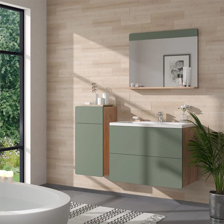 Midischrank Izan Grün/Goldkraft Eiche 36.6 x 76.6 cm mit Schublade und Tür Vicco – Bild 3