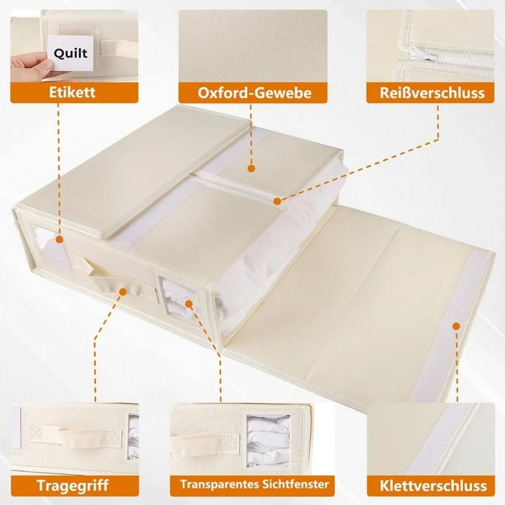 FOUORTUNATE-BEE Organizer 2 Stück Bettwäsche-Organizer, Faltbare Aufbewahrungstaschen (für Bettlaken, Aufbewahrungsbox aus Oxford-Stoff für Kleiderschrank, Unterbett und Schubladen, 2 St) – Bild 3