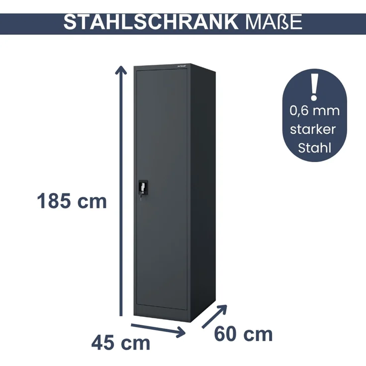Aktenschrank abschließbar KADO - 5 Ebenen verstellbar, Flügeltüren | Metallschrank Werkstatt Mehrzweckschrank Büroschrank aus Stahl Werkzeugschrank, 185 x 45 x 60 cm Anthrazit – Bild 2