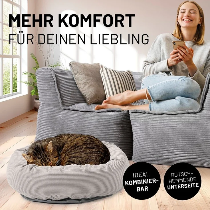Lumaland Katzenbett Cord 60x20cm beige vakuumiert – Bild 3