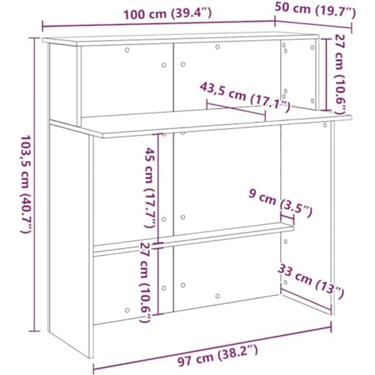 vidaXL Empfangstheke Schwarz 100x50x103,5 cm Holzwerkstoff 859025 – Bild 4