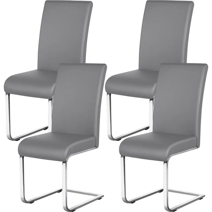 Yaheetech Esszimmerstühle 4er Set Freischwinger, Schwingstühle Polsterstuhl, Moderner Küchenstuhl, 135 kg belastbar Hellgrau