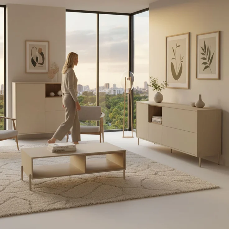 Sideboard HYGGE mit 1 Tür, 3 Schubladen, 1 offenes Fach, Cashmere Weiß – Bild 6