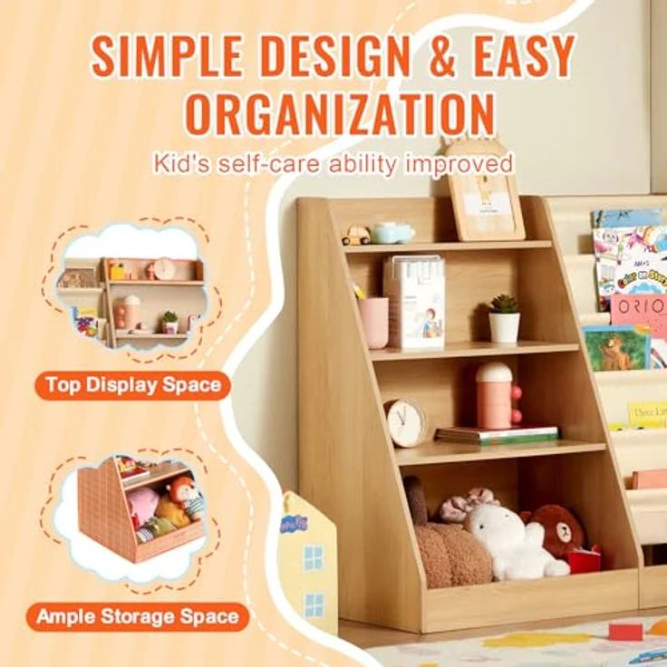 VEVOR 4-stöckiges Bücherregal aus Holz für Kinder, Sechsstöckiges Bücherregal, Baby-Aufbewahrungsregal, Bücher- und Spielzeug-Organizer-Schrank, für Kinderzimmer, Spielzimmer, Kindergarten – Bild 9