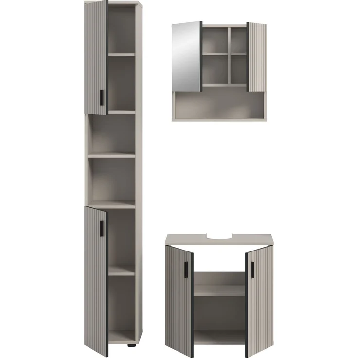 xonox. home – Badkombination Mone 105 x 192 x 30 cm in Kaschmir Nachbildung – 3-teiliges Set bestehend aus Badschrank, Unterschrank & Spiegelschrank – Zeitloses Design für EIN harmonisches Badezimmer – Bild 3