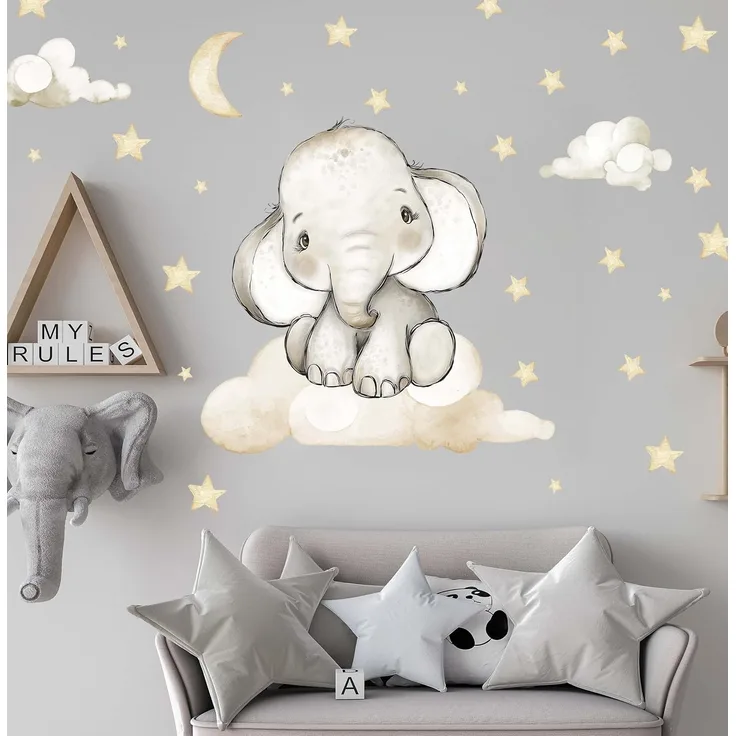 WANDKIND Wandtattoo Elefant auf der Wolke V337 (Elefant), Wieder ablösbar
