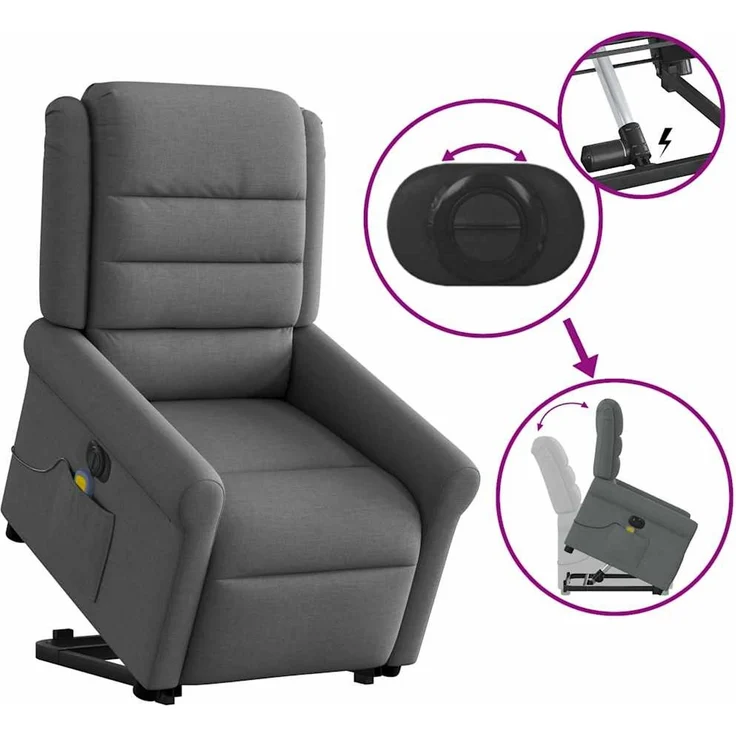 vidaXL Elektrischer Massagesessel mit Aufstehhilfe Dunkelgrau Stoff 3303345 – Bild 9