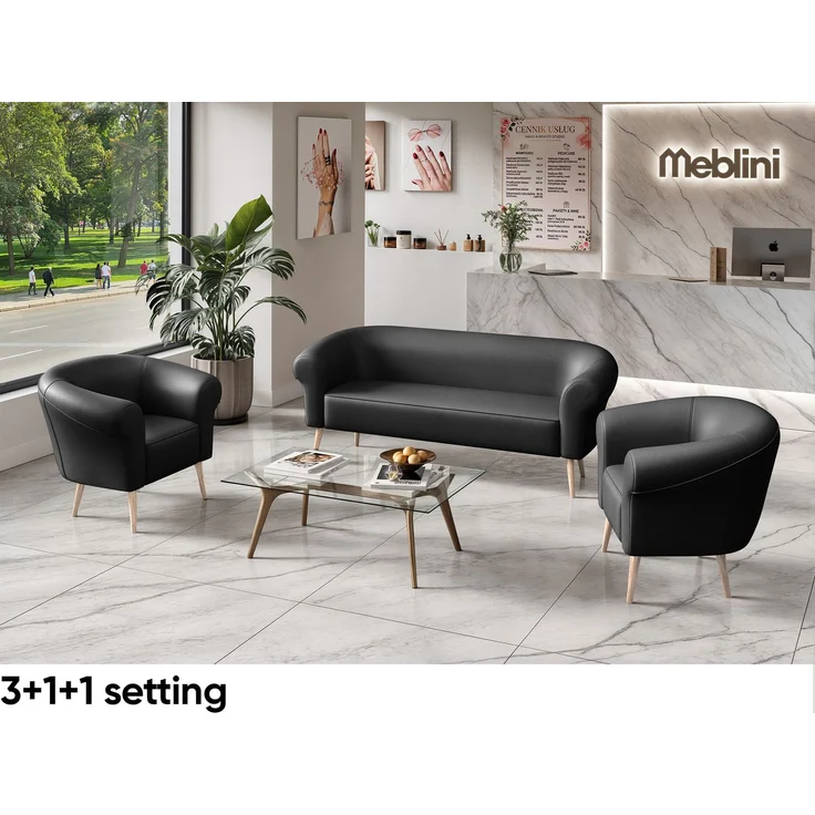 MEBLINI Sessel-Set EMILIA 1+1 - Dunkelgrau Kunstleder - für Wohnzimmer - Mini Lounge für zwei Personen - Sitzgarnitur - Polstergarnitur – Bild 5