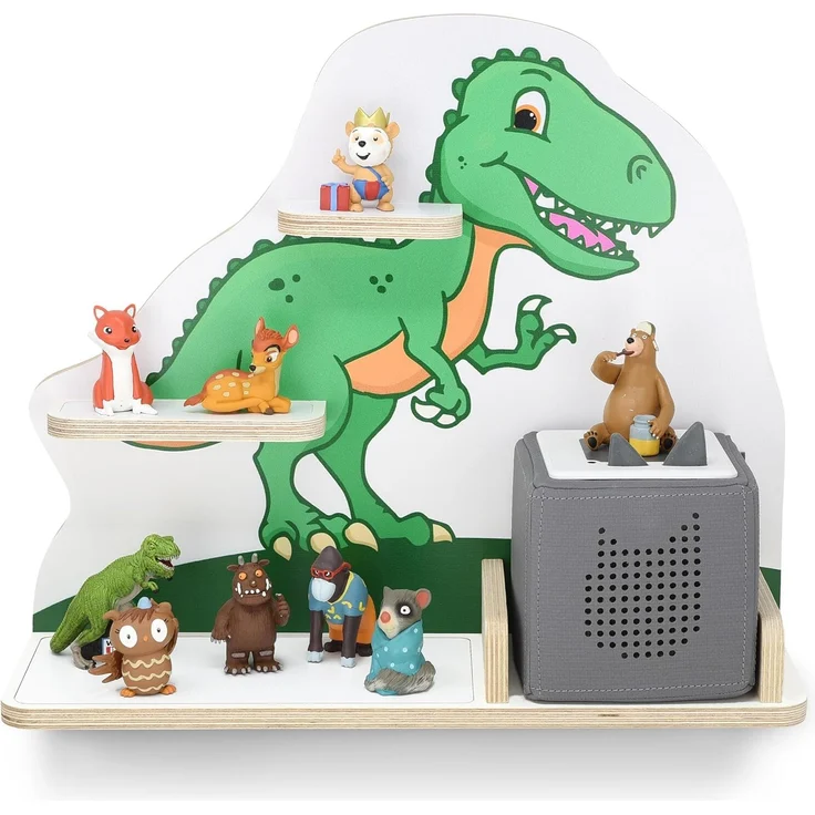 stadtecken Kinder Regal für Musikbox I Geeignet für die Toniebox und ca. 50 Tonies I Perfekte Aufbewahrung für Kinderzimmer I zum Aufstellen oder Aufhängen (T-Rex, Mittel) – Bild 1