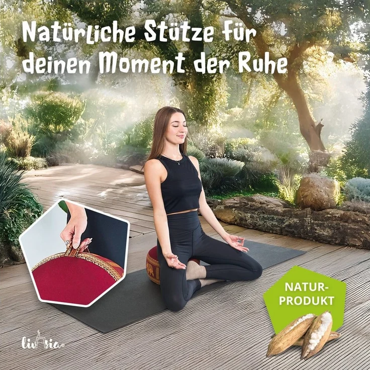 livasia Meditationskissen Zafukissen klein (Deluxe) vegan und handgefertigt, 32x20cm, Kapok – Bild 2
