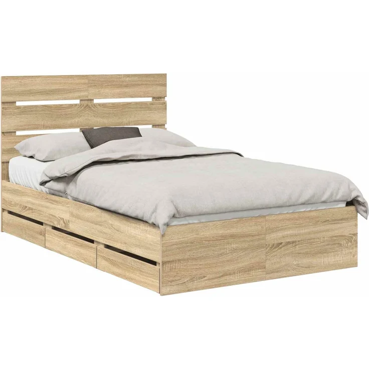 vidaXL Bettrahmen Sonoma-Eiche 120 x 190 cm Ingenieurs Holz 3411849 – Bild 2