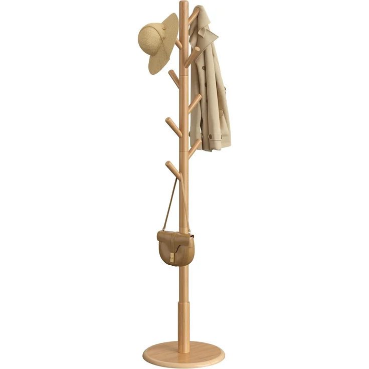 VASAGLE Garderobenständer, Kleiderständer Massivholz, Jackenständer Baumform, 8 Haken für Jacken, Hüte, für Flur, Haken und Haltestange aus Kautschukholz, naturfarben RCR009YK01 – Bild 1