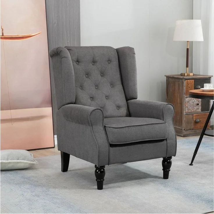 HOMCOM Sessel Einzelsessel, Akzentsessel mit Tufting Holzfüße (Ohrensessel, 1-St, Einzelsessel), für Wohnzimmer, Dunkelgrau – Bild 5