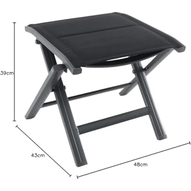 greemotion Klapphocker Grenada, Garten Fußhocker aus Aluminium und Textilene, Klappbar, Anthrazit/Schwarz – Bild 3
